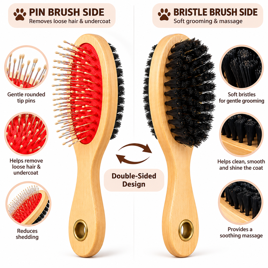 Double-Sided Grooming Brush & Comb for Dogs & Cats