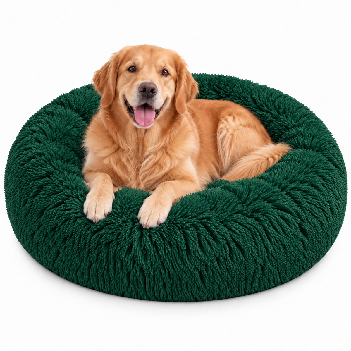 Green Round Pet Bed for Dogs & Cats, Soft Cozy Donut Calming Bed with Raised Rim, Comfortable Sleeping & Resting Bed for Small and Medium Pets | Blue | Small
