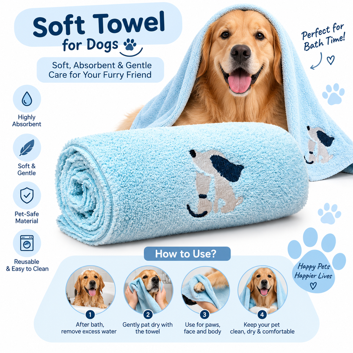 Pet Towels for Small & Medium Dogs & Cat | Pack of 3
