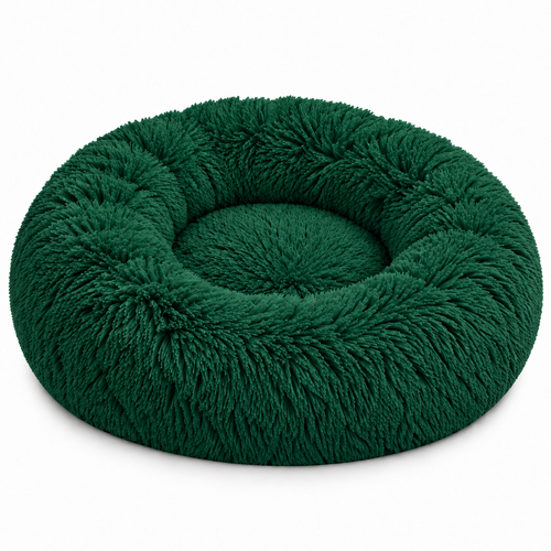 Green Round Pet Bed for Dogs & Cats, Soft Cozy Donut Calming Bed with Raised Rim, Comfortable Sleeping & Resting Bed for Small and Medium Pets | Blue | Small
